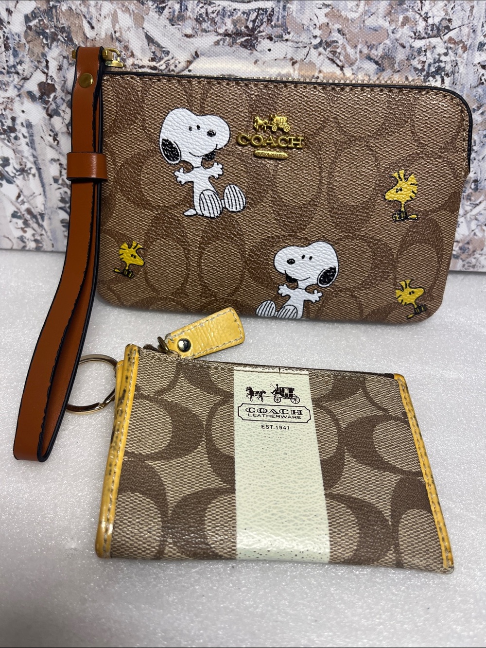 Coach X Peanuts Corner Zip Wristlet In Signature Canvas w/Snoopy Print & Other